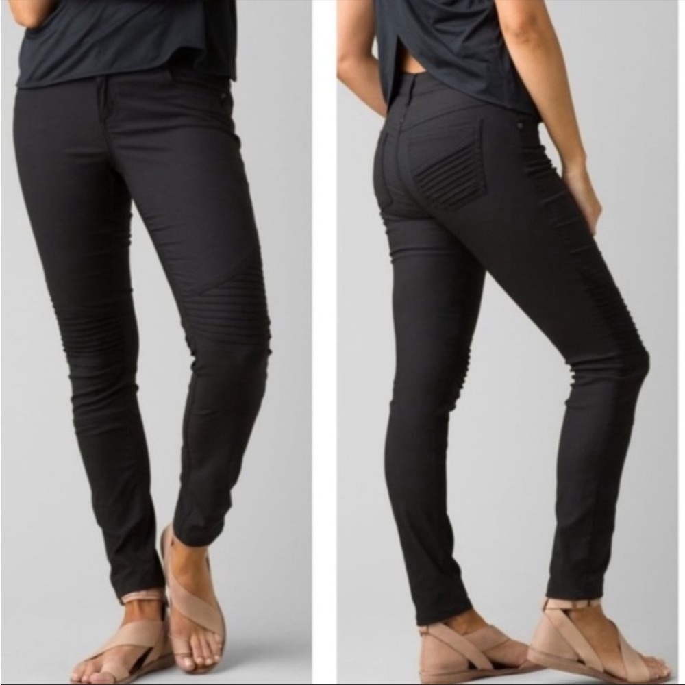 Prana Brenna Ruched Moto Jeggings Black Stretch Size 4